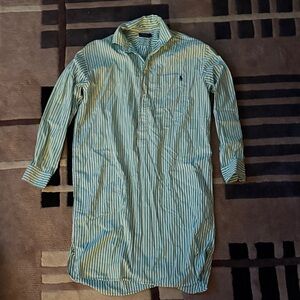 Ralph Lauren Green and White Striped Shirt Dress Size 6